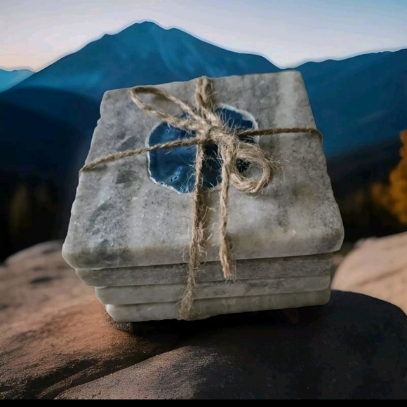 unbranded Other - Marble Coasters with Blue Center - set of 4